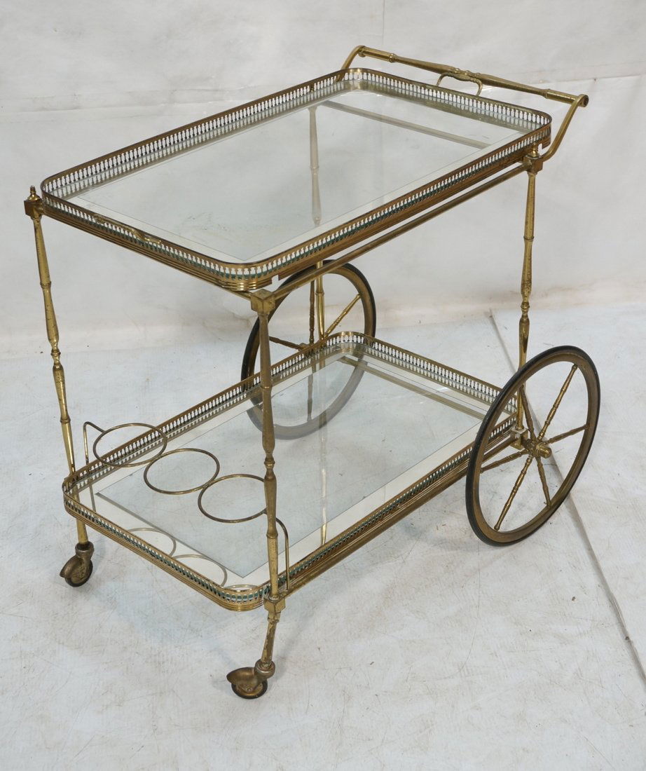 Brass & Glass Rolling Bar Cart Server. Glass tray (1 of 7)