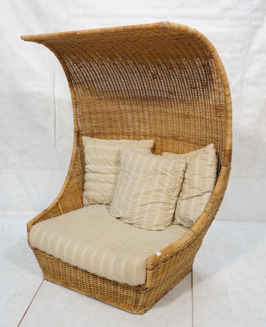 Large Decorator Hooded Rattan Chair. Oversized s: Large Decorator Hooded Rattan Chair. Oversized seat for 2. -- Dimensions: H: 68 inches: W: 54 inches: D: 37 inches ---