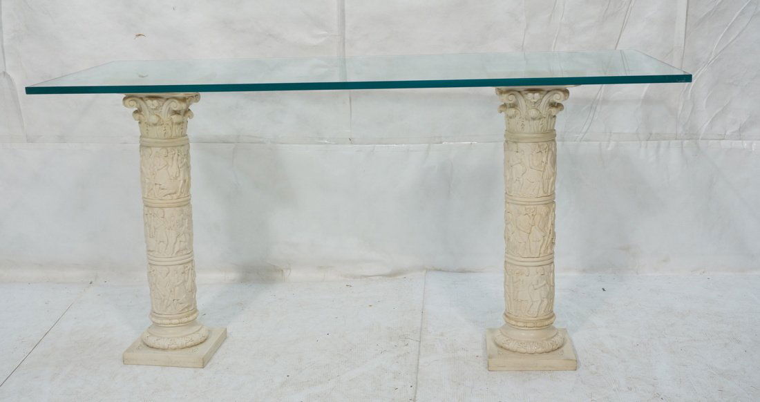 Decorator Glass Top Console Table with Column Bas (1 of 10)