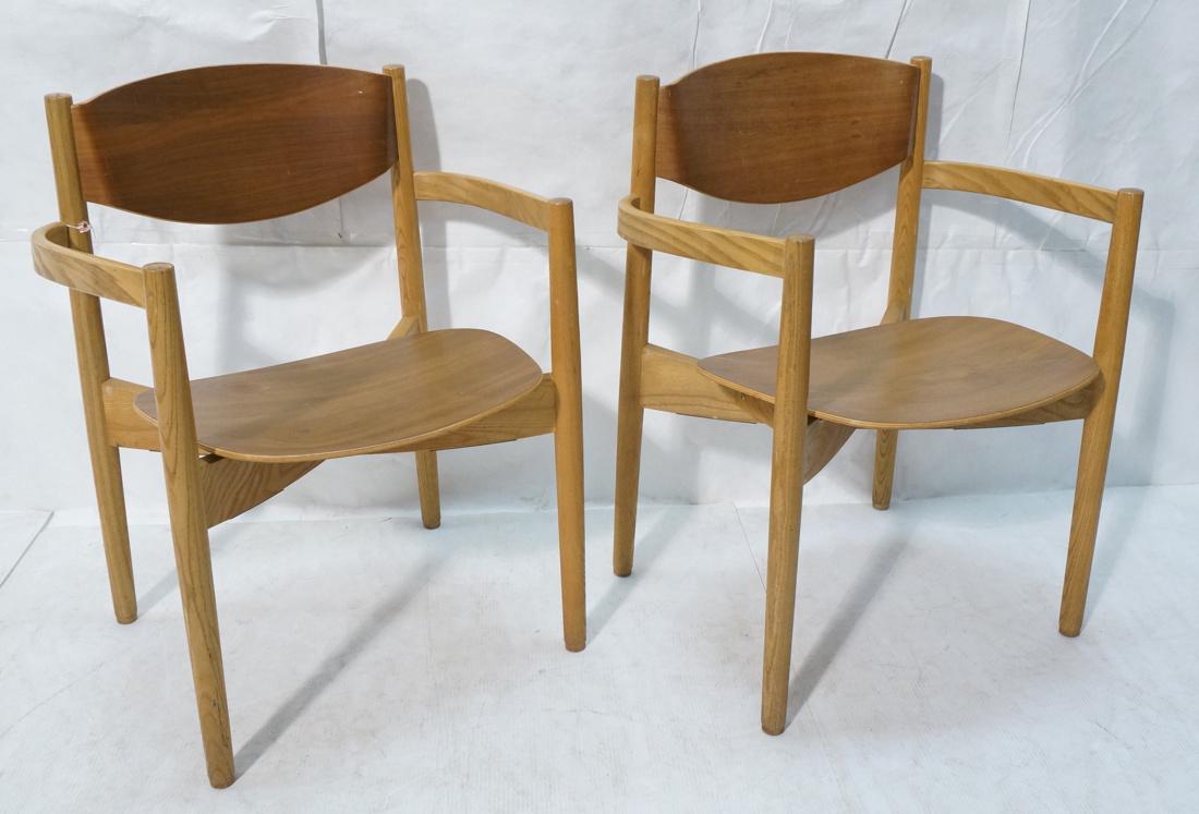 Pr JENS RISOM Blond Wood Arm Side Dining Chairs. (1 of 10)