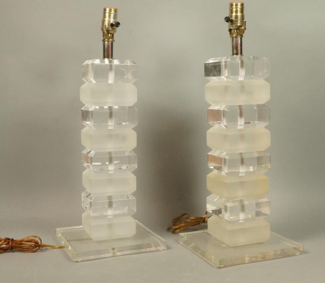 Pr Stacked Lucite Table Lamps. Alternating froste (1 of 8)