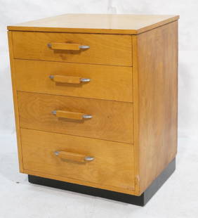 ELIEL SAARINEN Four Drawer Birch Chest Cabinet. E: ELIEL SAARINEN Four Drawer Birch Chest Cabinet. Ebonized black skirted base. Four drawers with wood and aluminum pulls. Designed by Johnson Furniture, 1948. -- Dimensions: H: 30 inches: W: 24 inches: