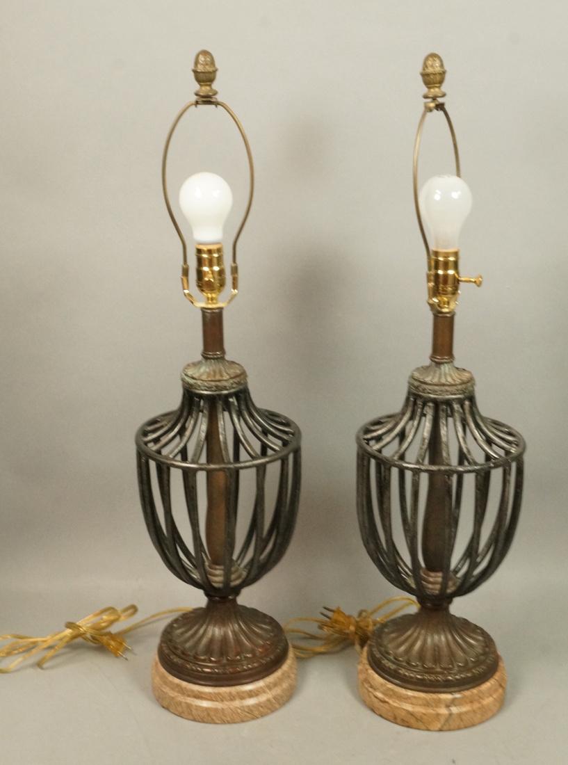 Pr Maitland Smith style Table Lamps. Open metal u (1 of 8)
