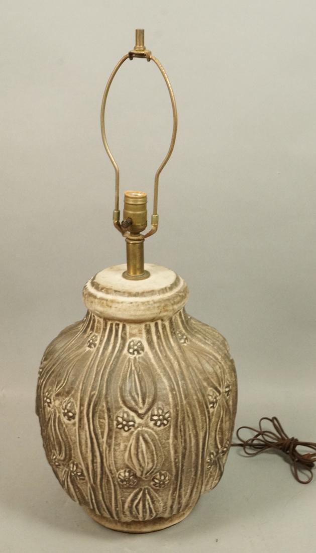 Large Textured Pottery Table Lamp. Relief design (1 of 8)