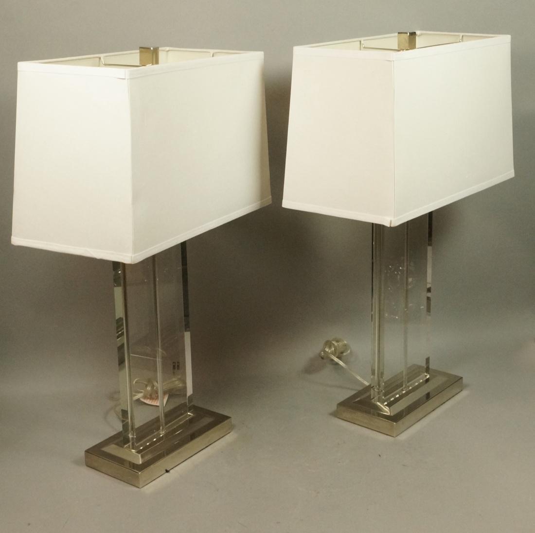 Pr Contemporary Glass Slab Table Lamps. Chrome ba (1 of 8)