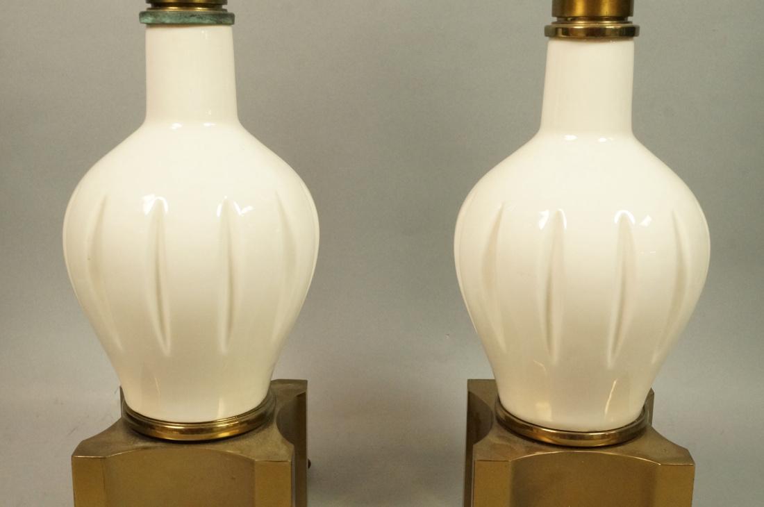 Pr Modern Off White Table Lamps. Brass Bases & Tr (1 of 9)