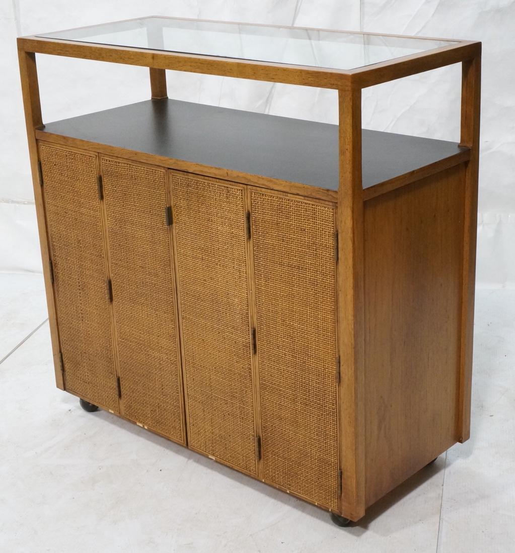 Modern Fruitwood Woven Door Rolling Cabinet. Two (1 of 9)