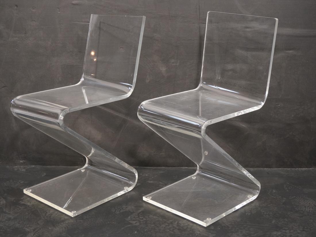 2pc Modernist Clear Lucite "Z" Chairs. (1 of 8)