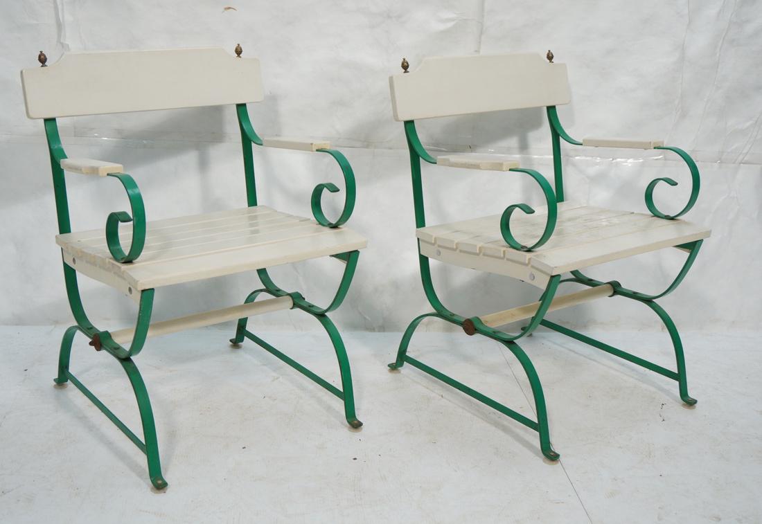 Pr Vintage Outdoor  Green Iron Arm Chairs. White (1 of 8)