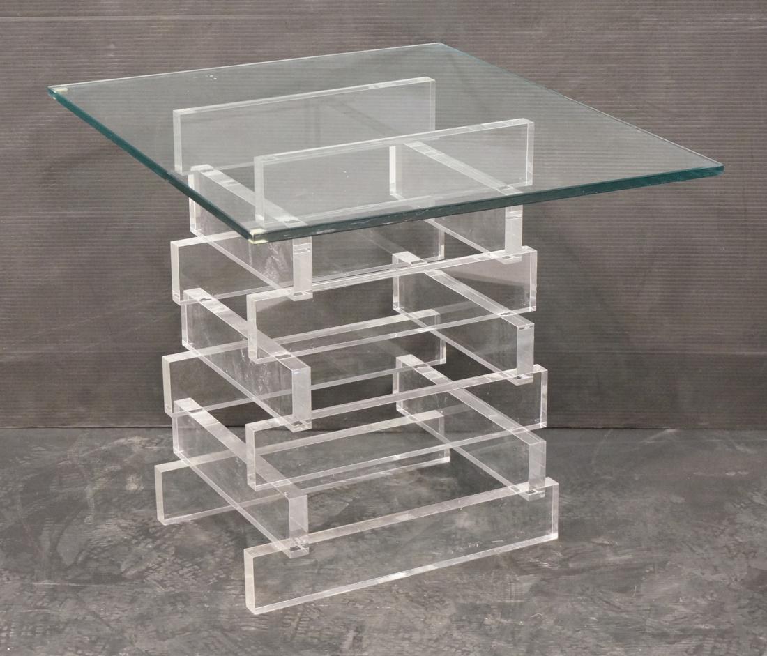 Stacked Lucite Glass Top Side Table. Square 1/2" (1 of 8)