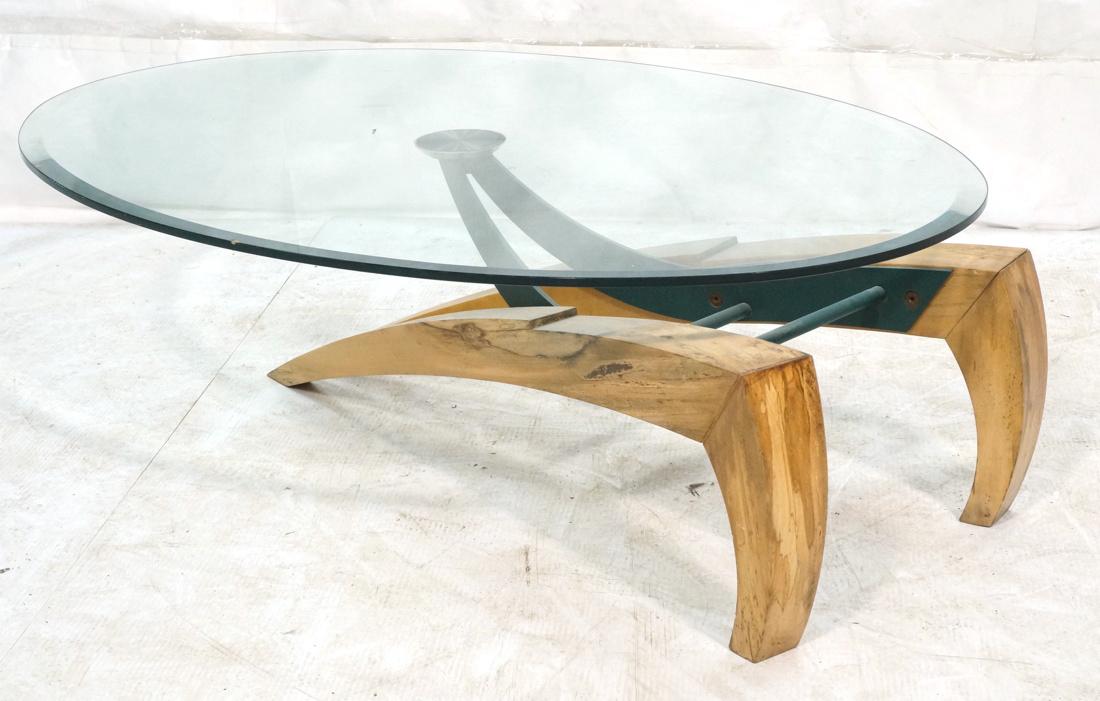 Modernist Sculpted Coffee Table. Wood and iron ba (1 of 10)