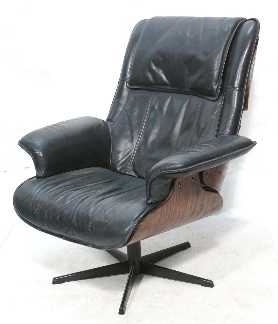 Plycraft Style Dark Blue Leather Lounge Chair. Bl (1 of 10)