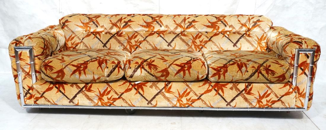 MILO BAUGHMAN Style Chrome Faux Bamboo Sofa Couch (1 of 9)