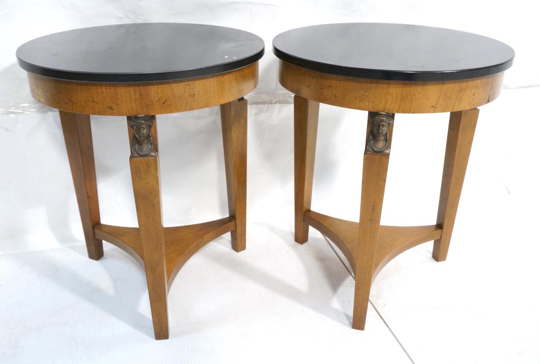 Pr BAKER Tripod Decorator Side Tables. Round blac (1 of 9)