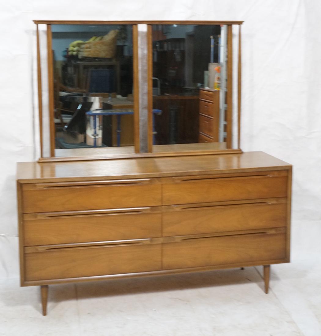 American Modern Walnut Low Chest & Mirror. Six Dr (1 of 8)