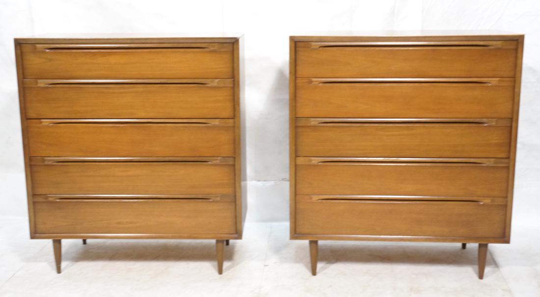 Pr American Modern Walnut 5 Drawer Dressers. Tape (1 of 8)