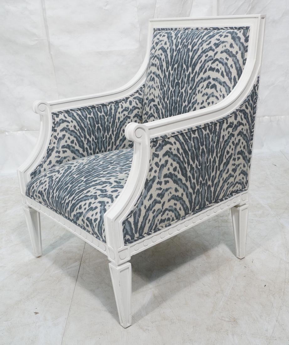 Jonathan Adler Animal Print Decorator Modernist L: Jonathan Adler Animal Print Decorator Modernist Lounge Arm Chair. Painted white decorative wood frame. Newer upholstery. -- Dimensions: H: 36.5 inches: W: 27 inches: D: 29 inches ---