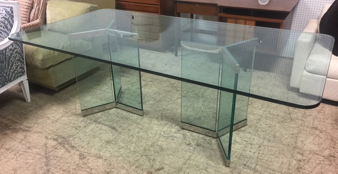 Pace Attributed Glass Top Dining Table with Chrom (1 of 6)
