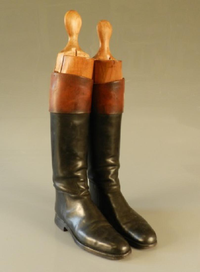 Pair Of Leather Riding Boots: A good pair of leather riding boots with a set of Maxwell, London boot stays, approx. size 9 1/2 - 10.