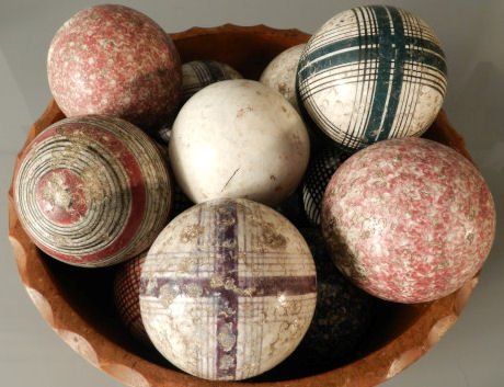 Thirteen Victorian Carpet Balls in Wooden Bowl (1 of 2)