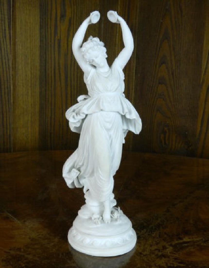Circa 1800 Continental Parian Ware Dancer: A circa 1800 Continental parian ware figure of a dancer with castagnettes, 10 inches tall.