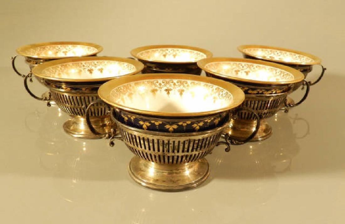 Six Cobalt & Gilt Cups & Birks Sterling Holders (1 of 4)