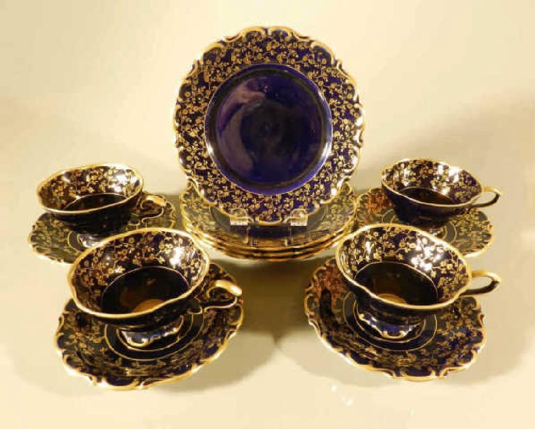 Four Cobalt Blue & Gilt Cups, Saucers & Plates (1 of 3)