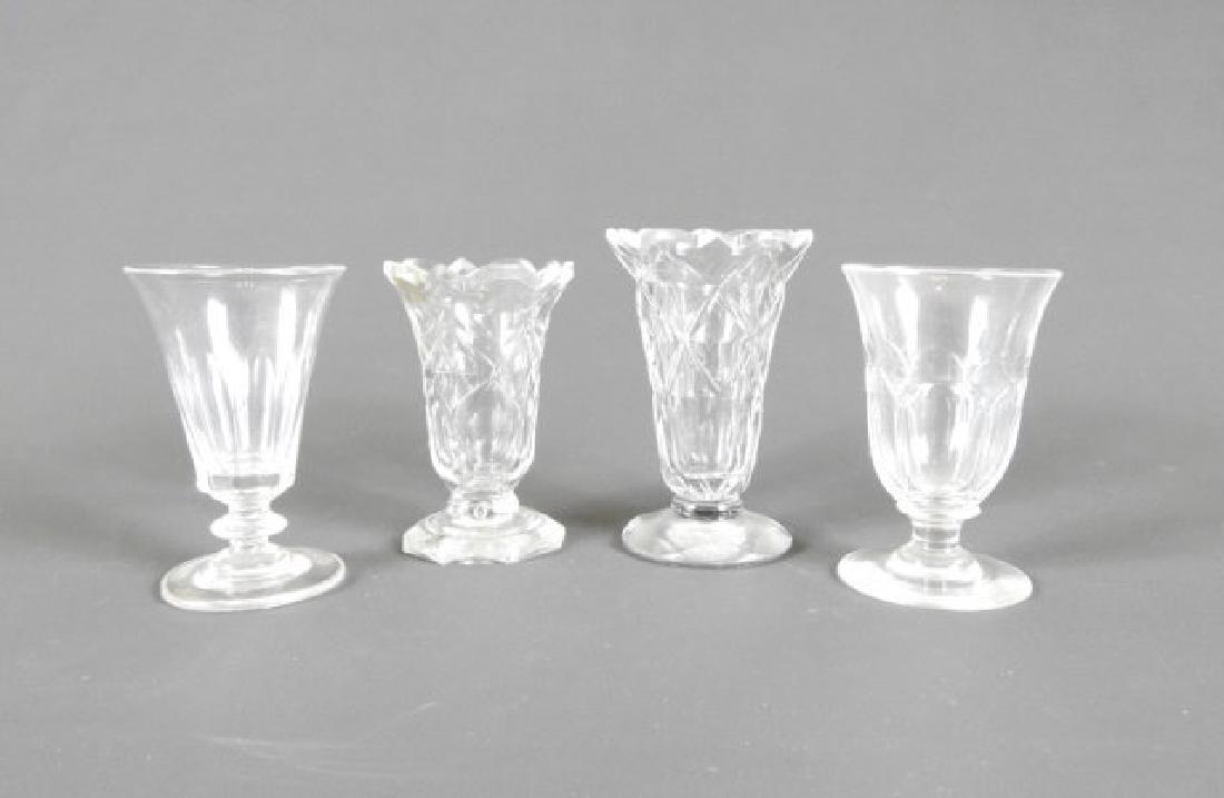 VARIOUS IRISH GEORGIAN PERIOD JELLY GLASSES: Four various Irish leaded glass Georgian period jelly glasses, circa 1790, tallest is 4 1/2 inches.