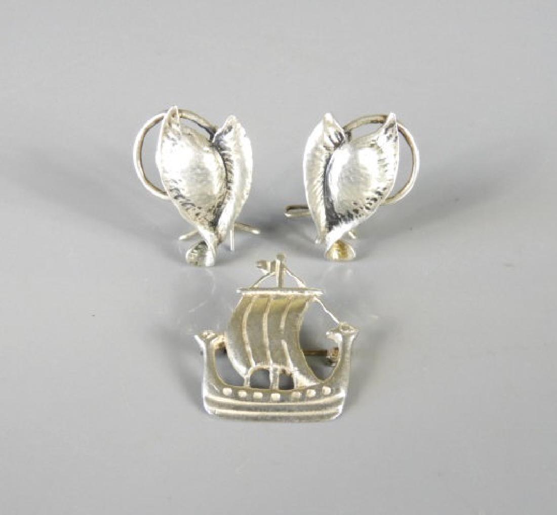 CHARLES HORNER SILVER BROOCH & EARRINGS (1 of 3)