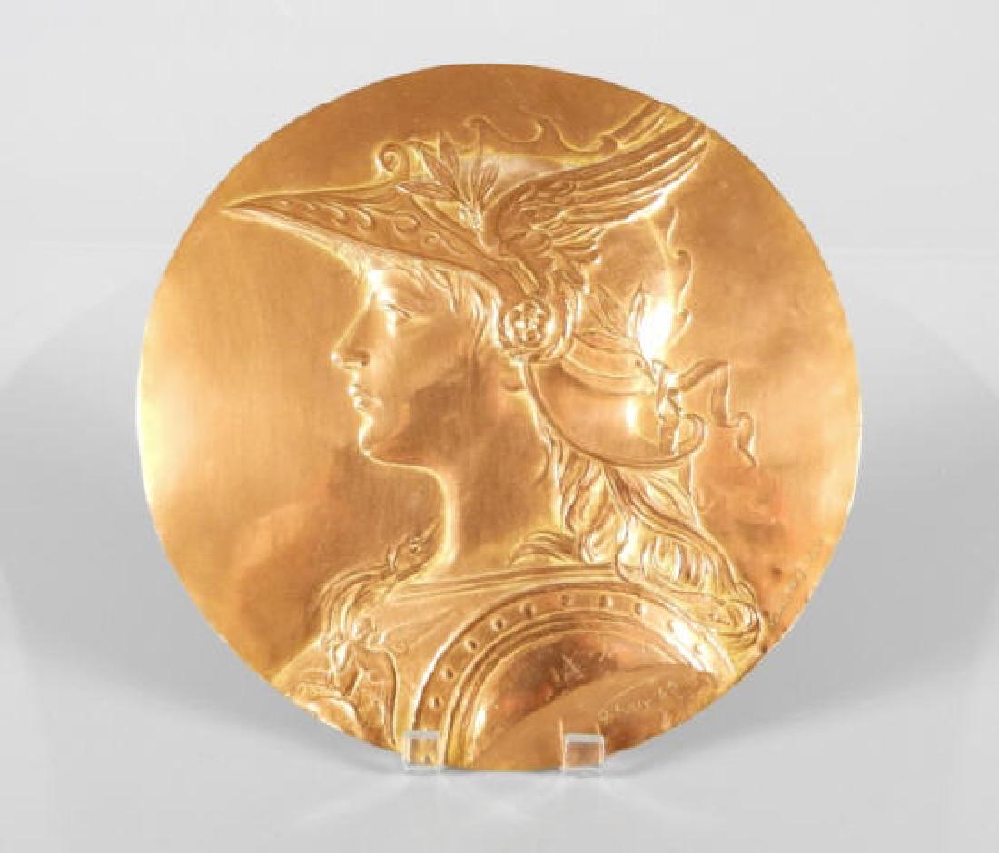 ART - Louis-Oscar ROTY (1846-1911, French): Louis Oscar Roty, copper plaque, "Ideal Head of French Republic", foundry mark " Susse Fs, Edt Paris", signed "O Roty Selr", 10 1/2 inches diameter. One of the most celebrated medallists of the Art No