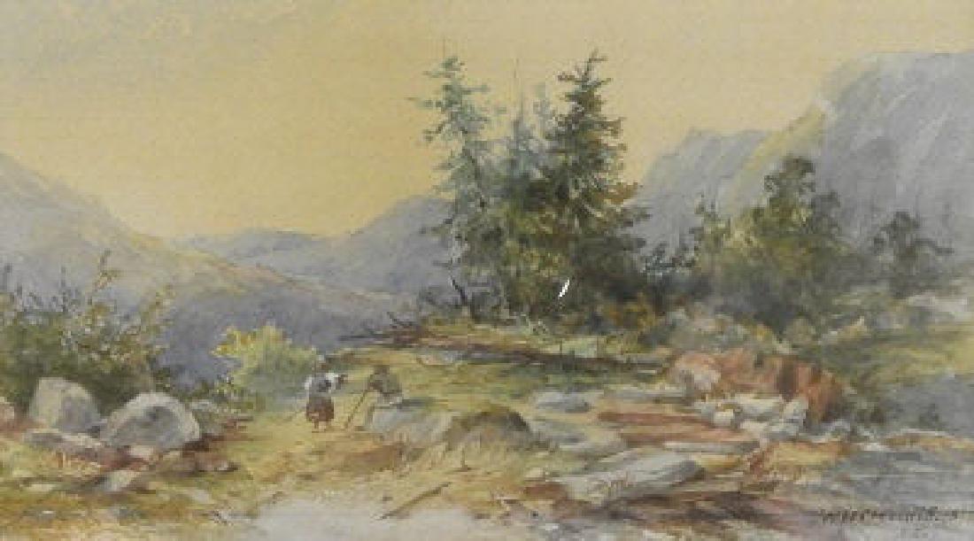 ART - William CRESSWELL (1822-1888, British, Can.): William Nichol Cresswell, watercolour, alpine bluff, signed B/R, dated 1876, framed, 5 1/2 x 9 3/4 inches.
