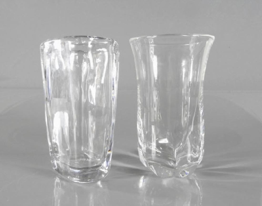 HEAVY CRYSTAL VASES, ORREFORS, SWEDEN: Two heavy crystal vases, signed "Orrefors" and numbered, Sweden, 9 1/2" tall.