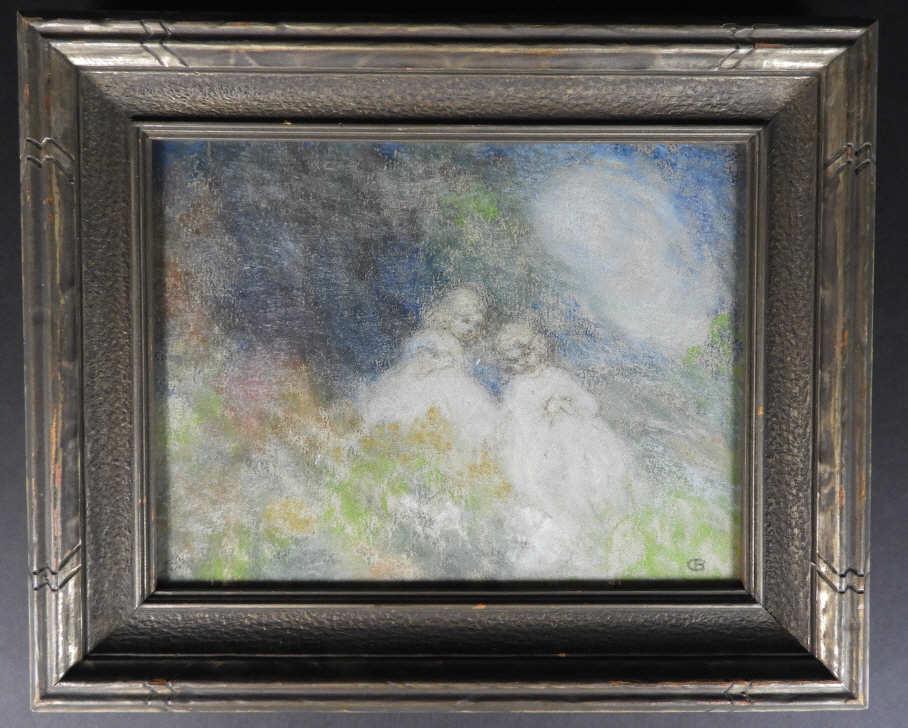 ART - Charles E. de BELLE ARCA (1873-1939): Charles Ernest de Belle A.R.C.A., pastel, two little girls, signed, framed. Dimensions, 9.75" x 13.25".