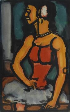 Georges ROUAULT (1871-1951) French: Georges Rouault, aquatint in colours, "Douce Amere" from "Cirque de L'Etoile Filante", initialed in the plate B/L and dated 1934. Laid down. 12.5" x 8.5".
