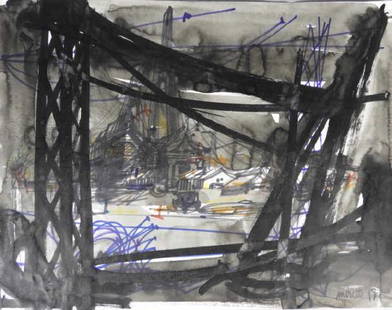 Raymond MORETTI (1931-2005) French: Raymond Moretti, watercolour / felt pen on heavy Annonay paper, untitled, unframed. Signed and dated '58 bottom right. Dimensions, 19 5/8" x 25 1/2". Provenance: The Joseph Liverant Estate, Ottawa, Ca