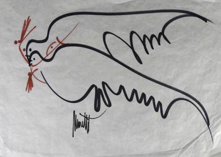 Raymond MORETTI (1931-2005) French: Raymond Moretti, felt pen on wax paper, olive branch, signed lower edge. Dimensions, 11.5" x 16.25". Provenance: The Joseph Liverant Estate, Ottawa, Canada.