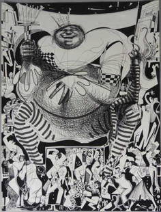 Raymond MORETTI (1931-2005) French: Raymond Moretti, felt marker / black ink on paper, "The King", unframed, signed and dated 1962 (stamped) top right. Dimensions, 24 3/4" x 18 7/8". Provenance: The Joseph Liverant Estate, Ottawa, Canad