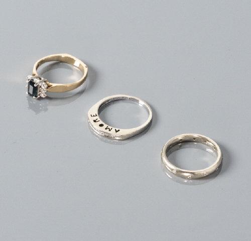 10kt Sapphire Diamond Ring, 14k Gold Diamond Bands (1 of 9)