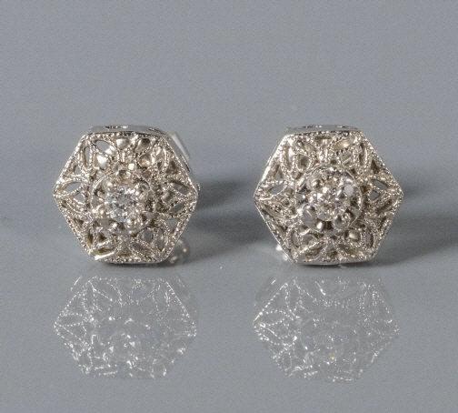 14kt White Gold Filigree Diamond Stud Earrings (1 of 6)