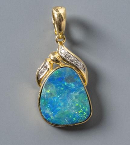 14kt Yellow Gold Opal & Diamond Pendant (1 of 7)