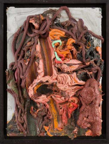 Kim DORLAND (b.1974 - ) Canadian: Kim Dorland, male, "Untitled (Silver portrait of Lorie)" as per Galerie label verso, thick oil on board in the typical style of Dorland, 12 ½ x 9 ¼ inches. Signed and dated 2008 verso, a