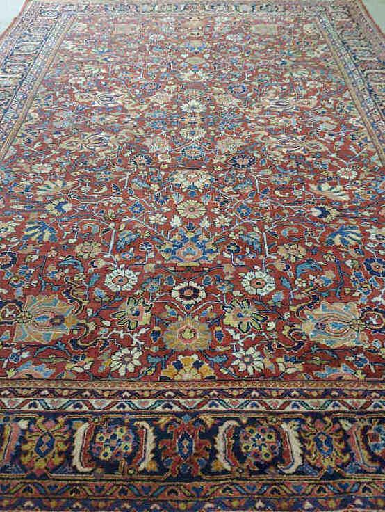 Mahal Rug, Persia: Mahal rug, Persia, circa 1930. 9 ft. x 13 ft. Wool on cotton Condition: fringes are new, one old repaired area, and generalized low areas. This rug may have wear and tear, imperfections, commensurate