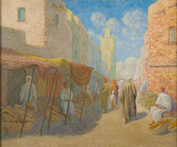 A. DEBRY, Middle Eastern Market, Oil on Board (1 of 4)