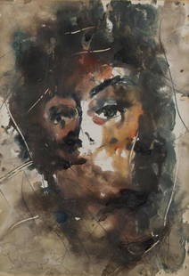 Anatoly T. ZVEREV (1931-1986) Russian: Anatoly Timofeevich Zverev, abstract portrait, the artist's daughter, watercolour, signed and dated 58 lower left, 23" x 16".