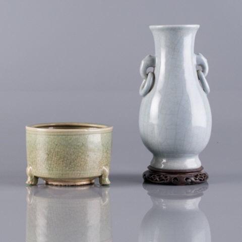 Raku Lilac Vase & Small Celadon Jardinière (1 of 5)