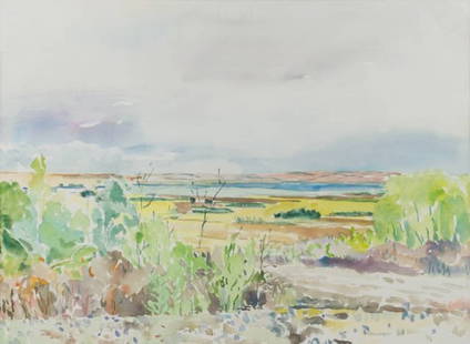 Rebecca Perehudoff (1953 - ) Canadian: Rebecca Perehudoff, summer landscape, watercolour, signed and dated 85 lower right, 21.25 x 29.25 inches.