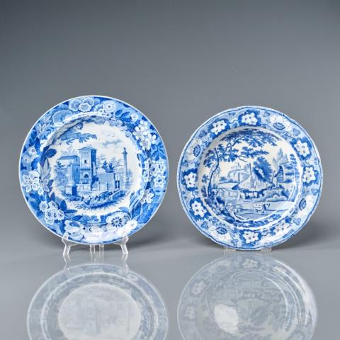 Two Staffordshire Blue & White Printed Plates (1 of 6)
