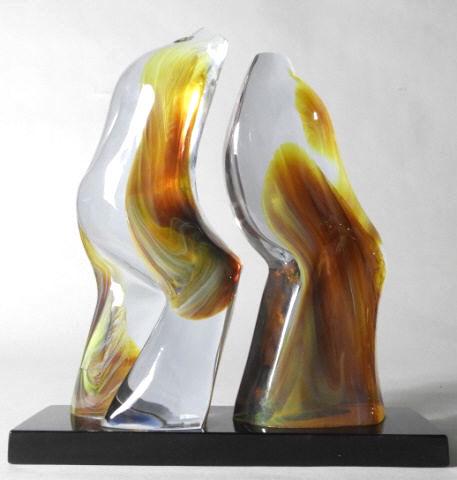 Loredano ROSIN (1936-1992) Italian: Loredano Rosin, Murano glass master, an impressive alexandrite glass sculpture depicting an abstract image of him & her, created in classic lilac coloured neodymium glass, accented with amber colour s