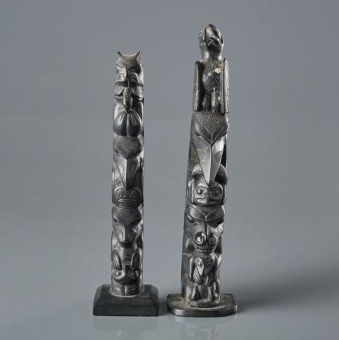 TWO ARGILITE TOTEM STYLE SCULPTURES (1 of 9)