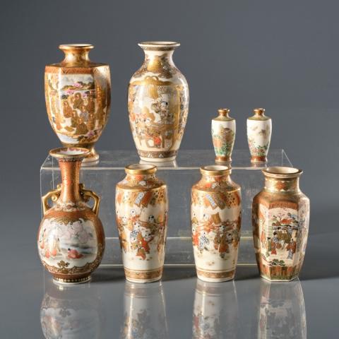 EIGHT MINIATURE SATSUMA VASES (1 of 8)
